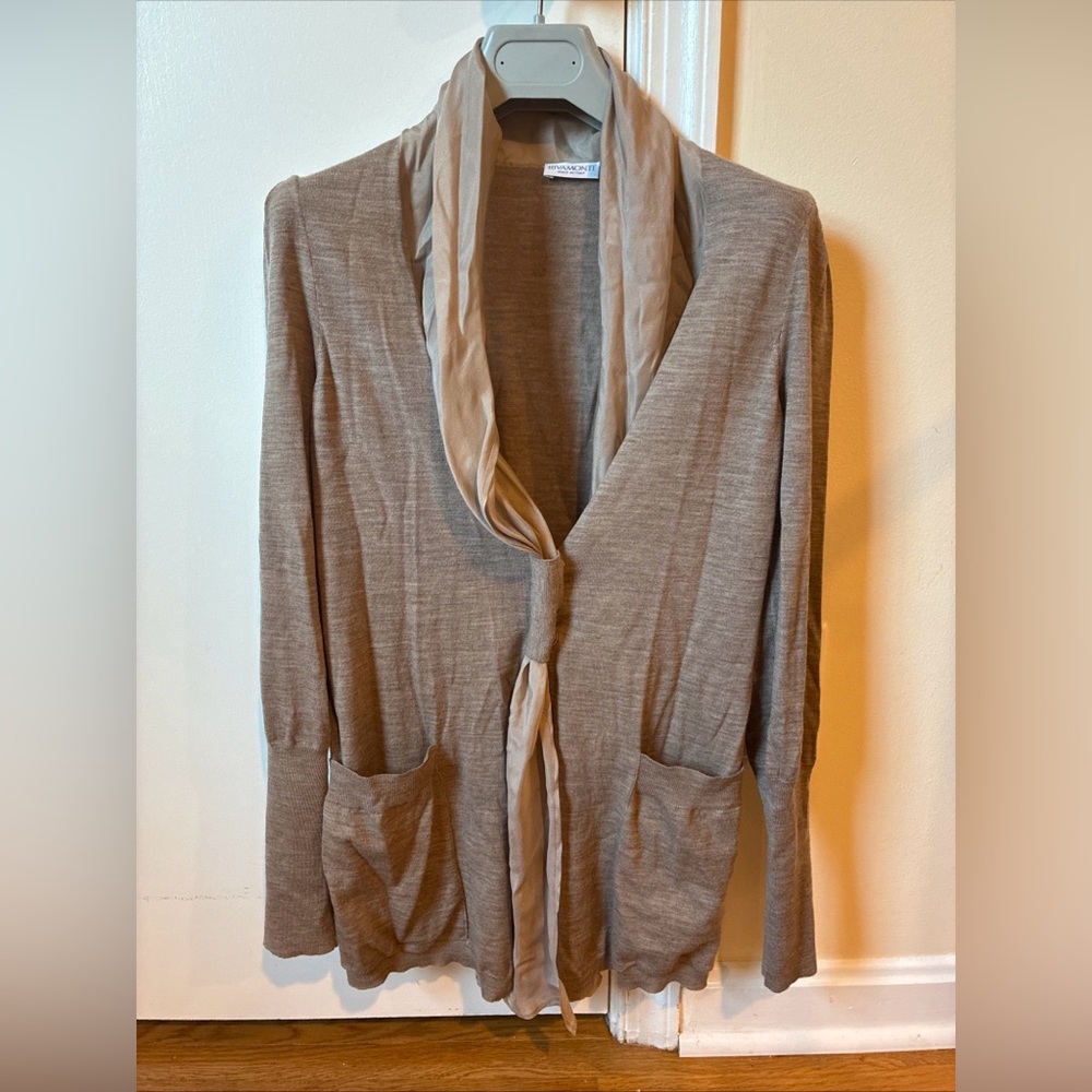 Rivamonti tan lightweight wool cardigan with silk accents XS